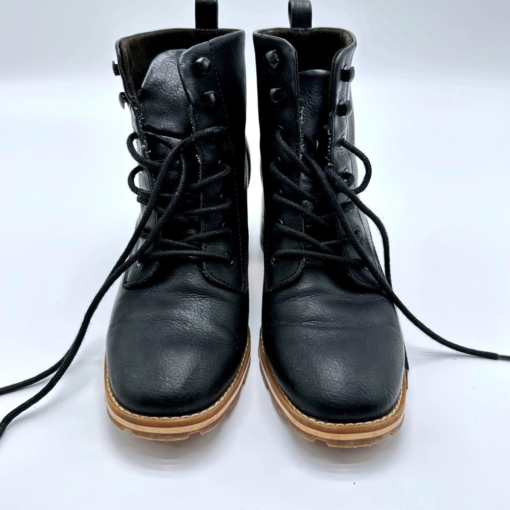 Korks Womens Black Lace Up Block Heel Combat Ankle Boots KR0009409 CBUF21 Size 7